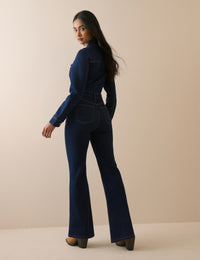 Dark Blue Denim Flare Jumpsuit