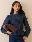 Dark Wash Pintuck Denim Blouse