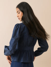 Dark Wash Pintuck Denim Blouse