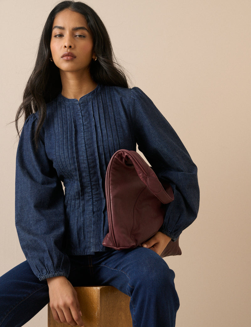 Dark Wash Pintuck Denim Blouse