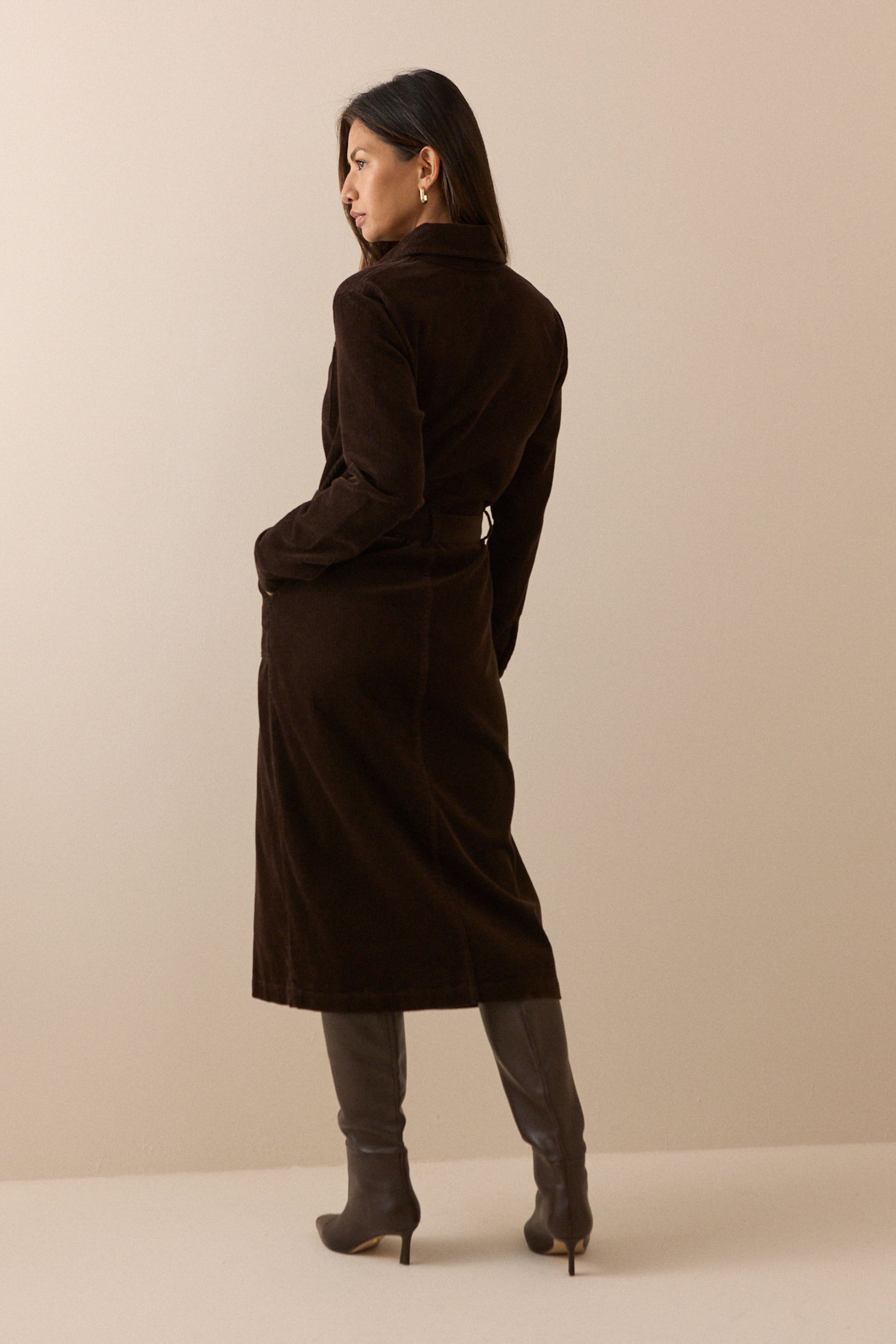 Brown Cord Finchley Shirt Dress