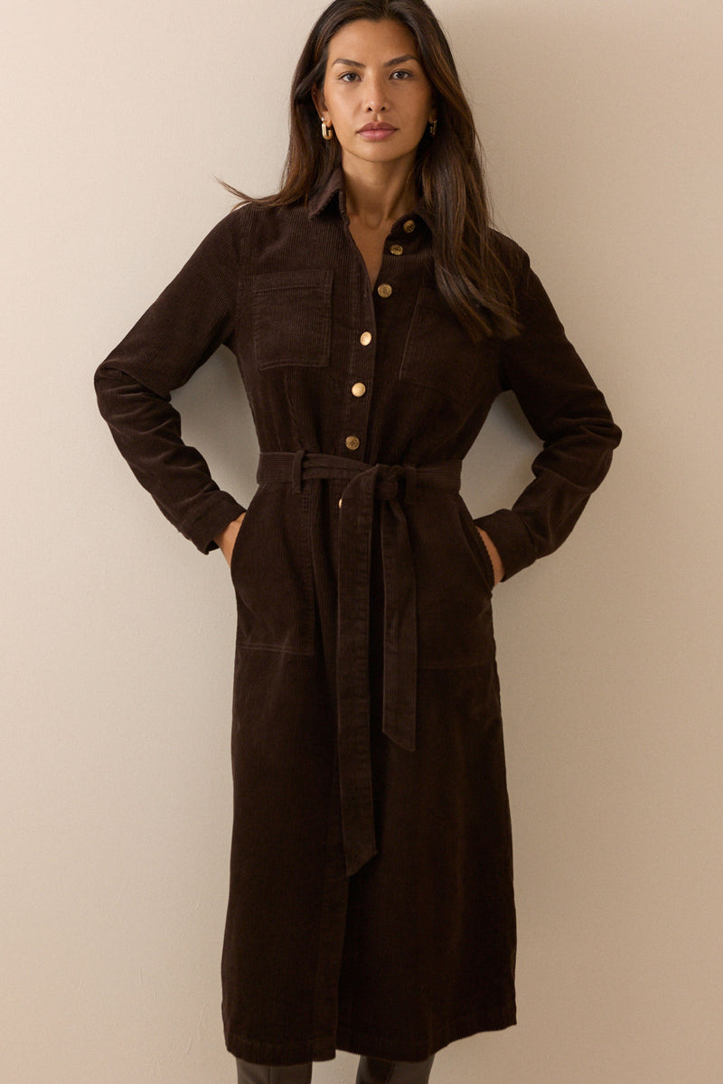 Brown Cord Finchley Shirt Dress