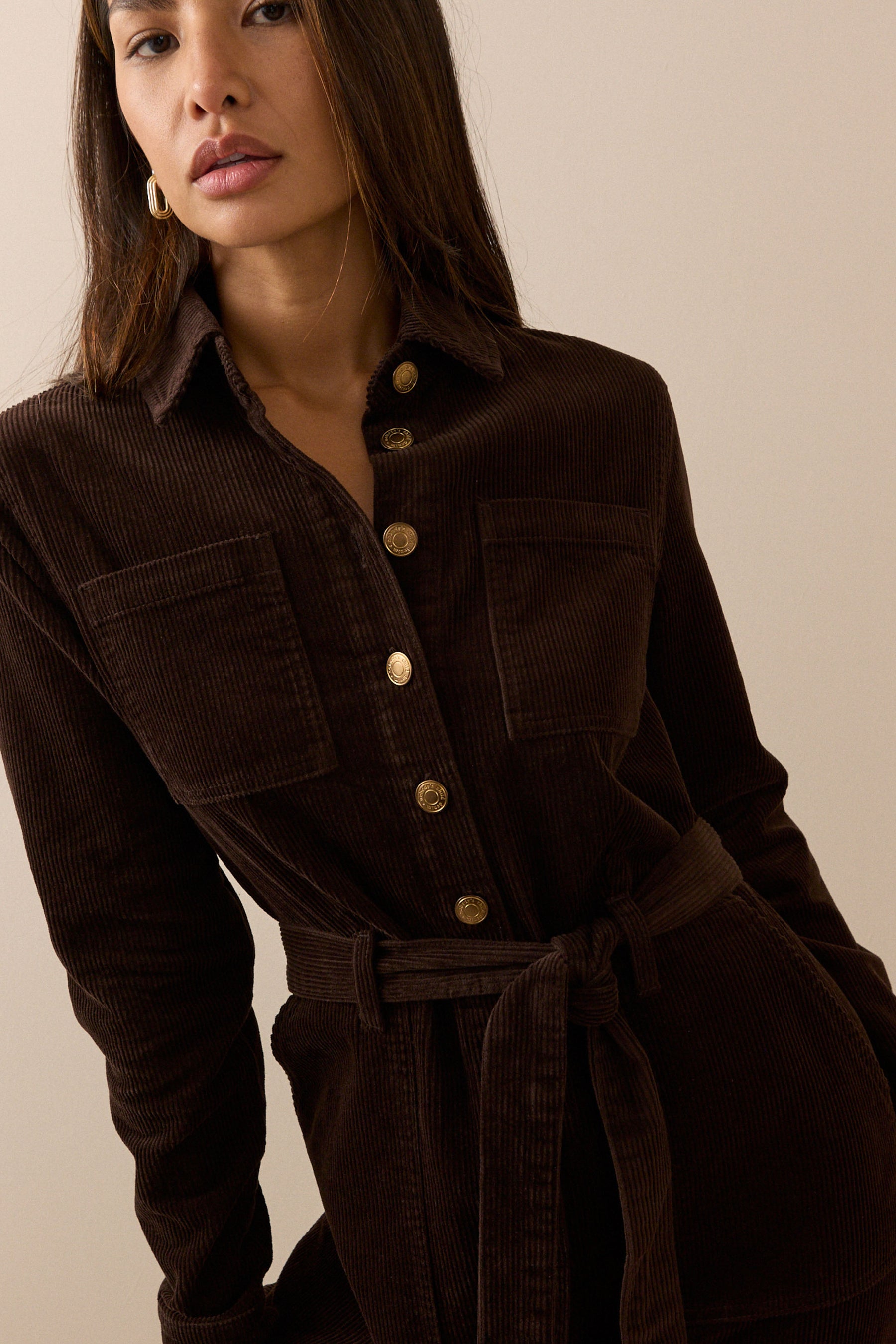 Brown Cord Finchley Shirt Dress