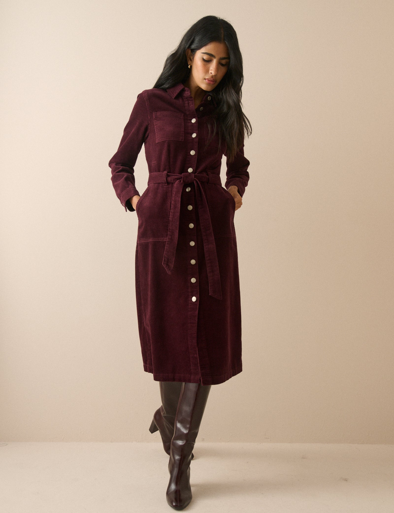 Burgundy Cord Finchley Shirt Dress