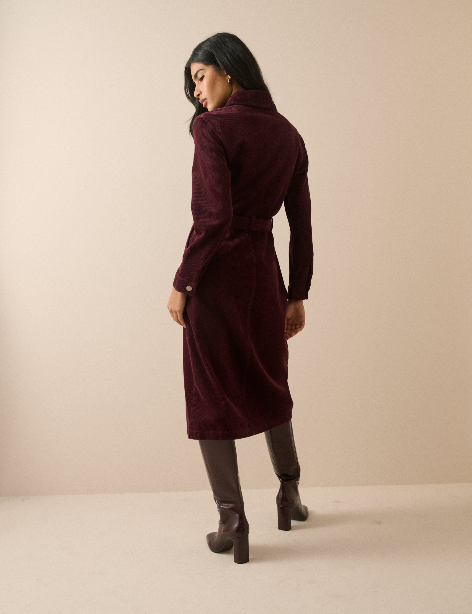 Burgundy Cord Finchley Shirt Dress