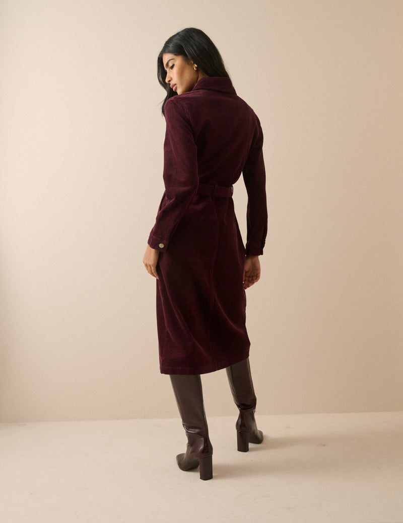 Burgundy Cord Finchley Shirt Dress