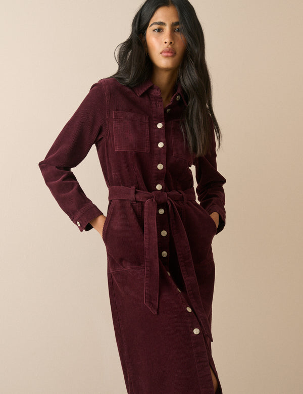 Burgundy Cord Finchley Shirt Dress