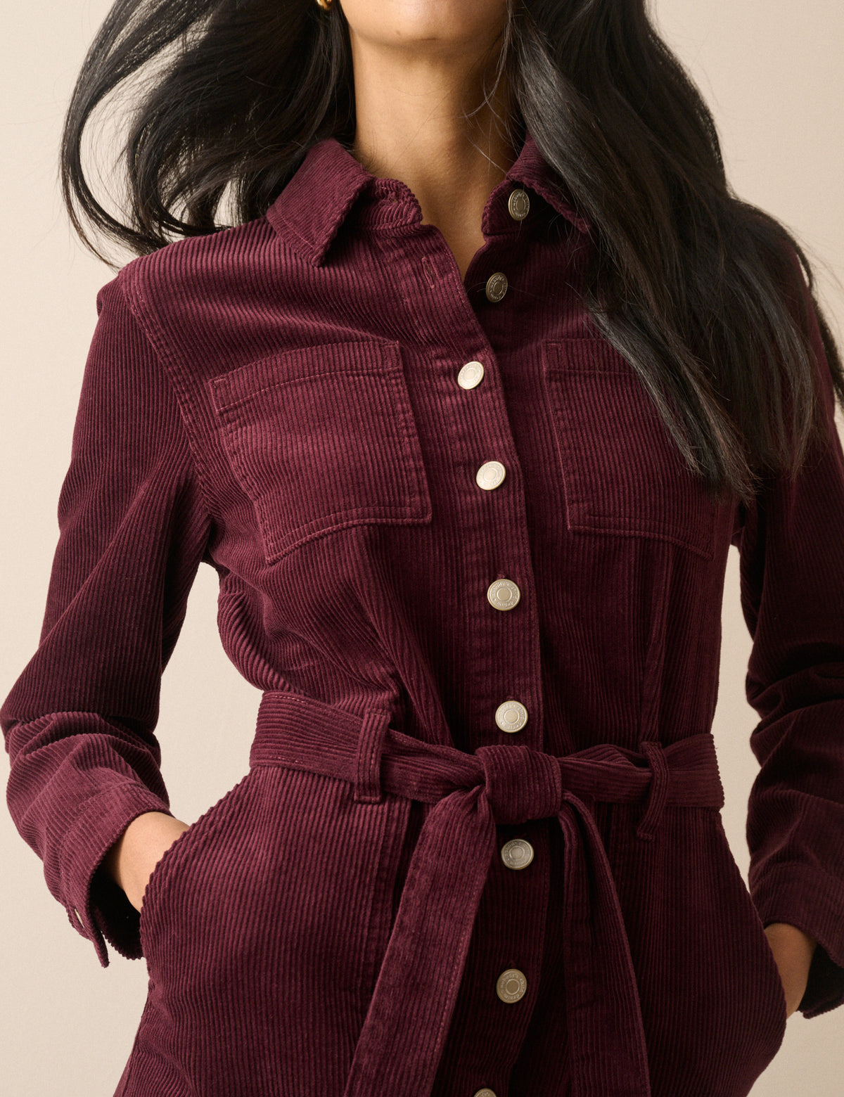 Burgundy Cord Finchley Shirt Dress