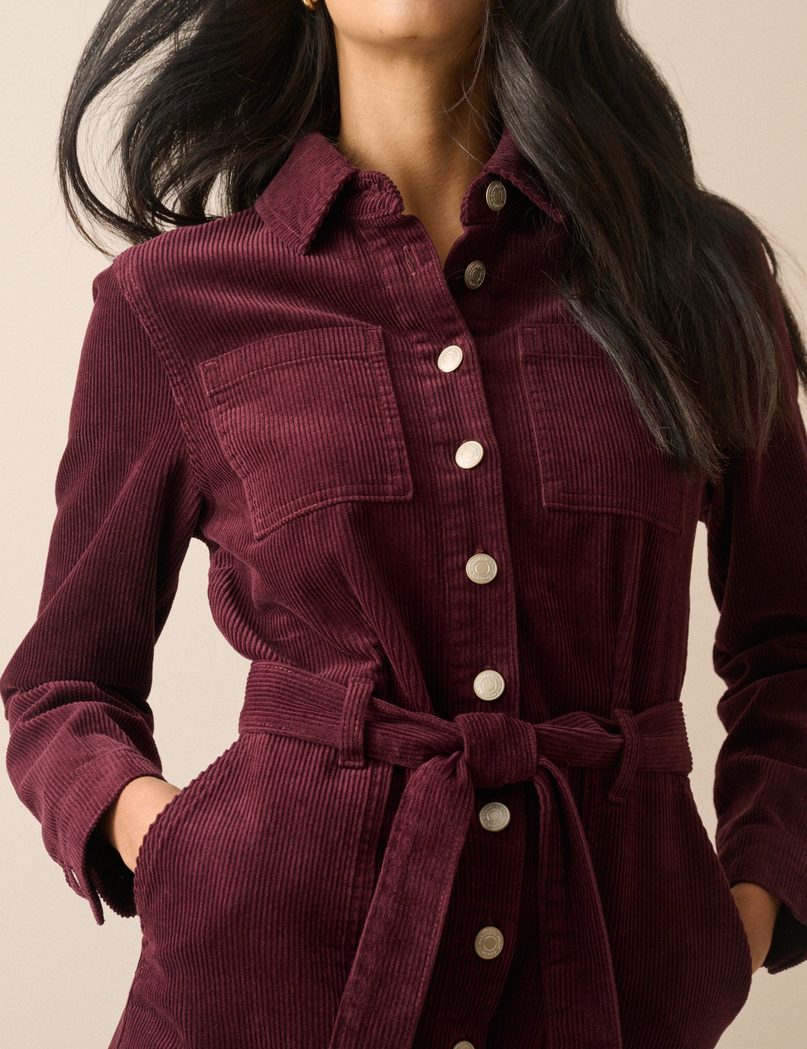 Burgundy Cord Finchley Shirt Dress