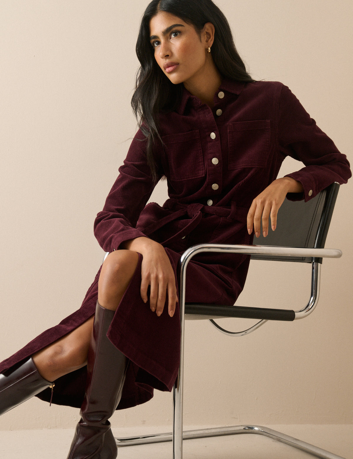 Burgundy Cord Finchley Shirt Dress