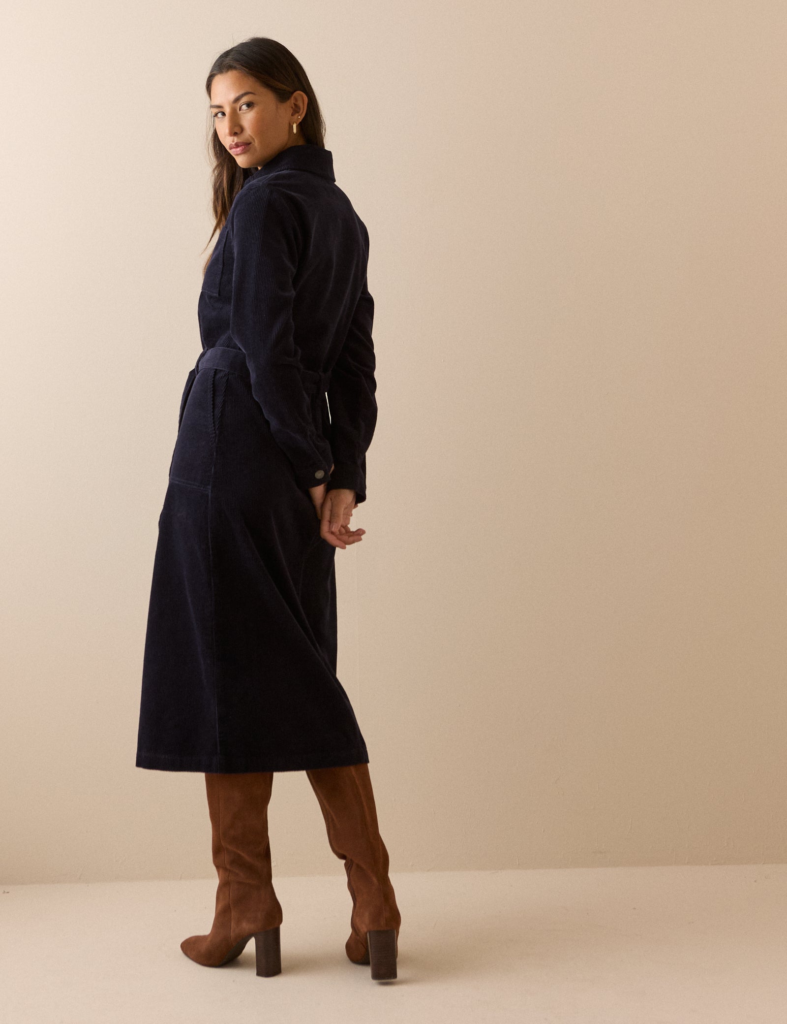 Navy Cord Finchley Shirt Dress