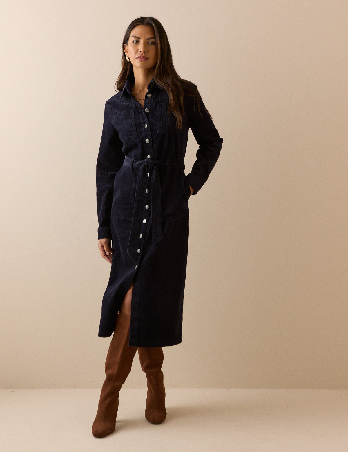 Navy Cord Finchley Shirt Dress