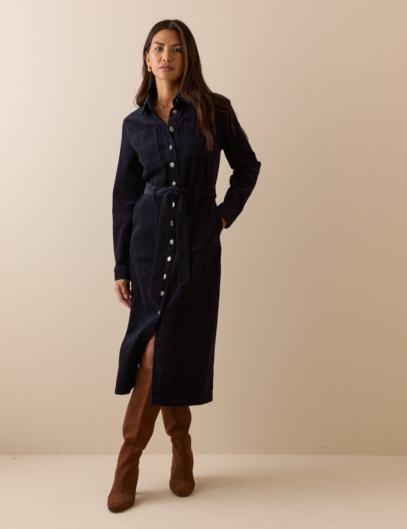 Navy Cord Finchley Shirt Dress