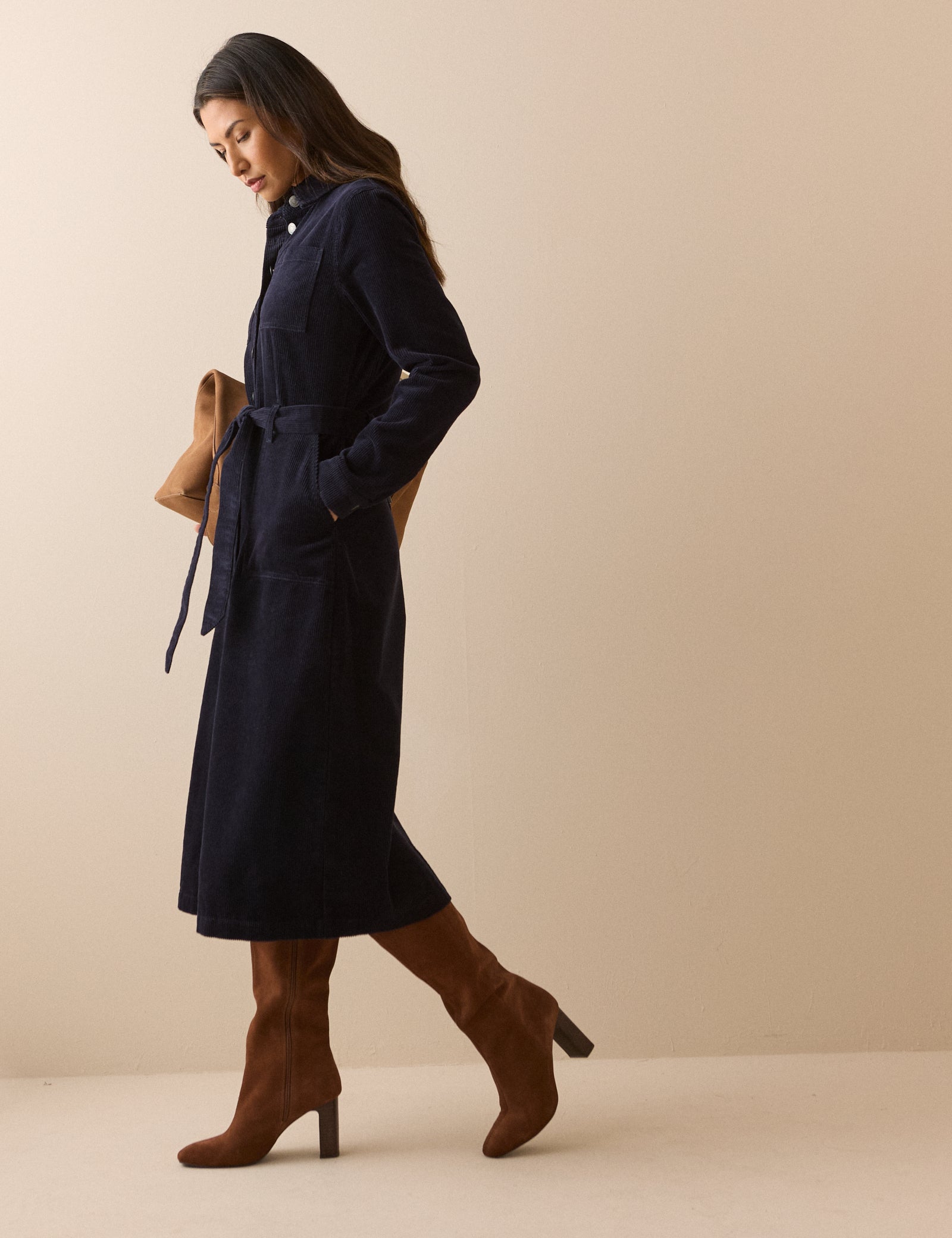 Navy Cord Finchley Shirt Dress