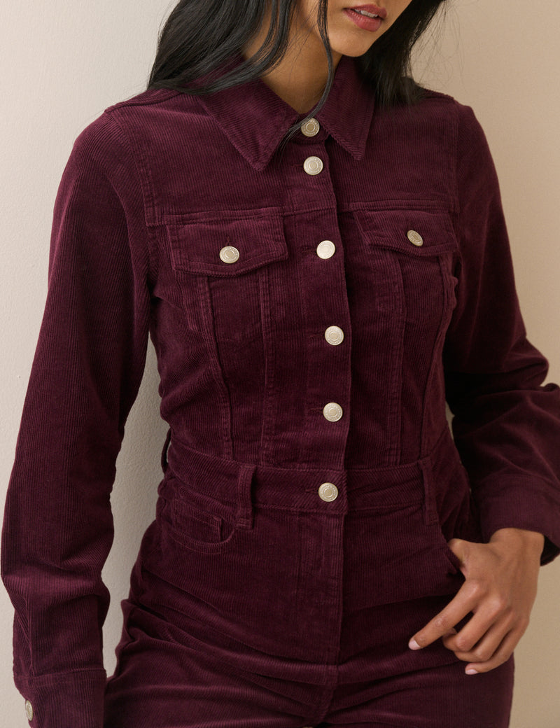 Burgundy Cord Flared Jumpsuit