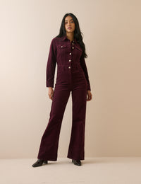 Burgundy Cord Flared Jumpsuit