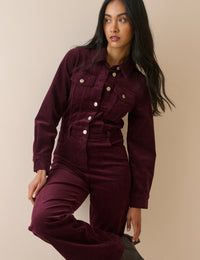 Burgundy Cord Flared Jumpsuit