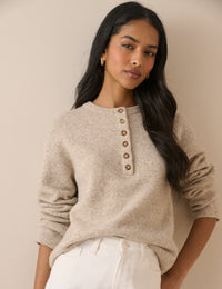 Cream Relaxed Fit Henley Jumper