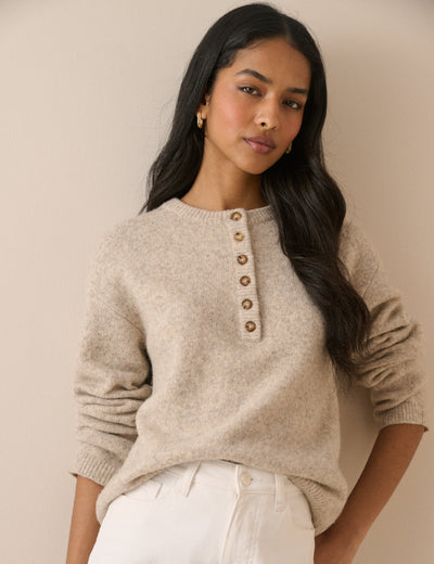 Cream Relaxed Fit Henley Jumper