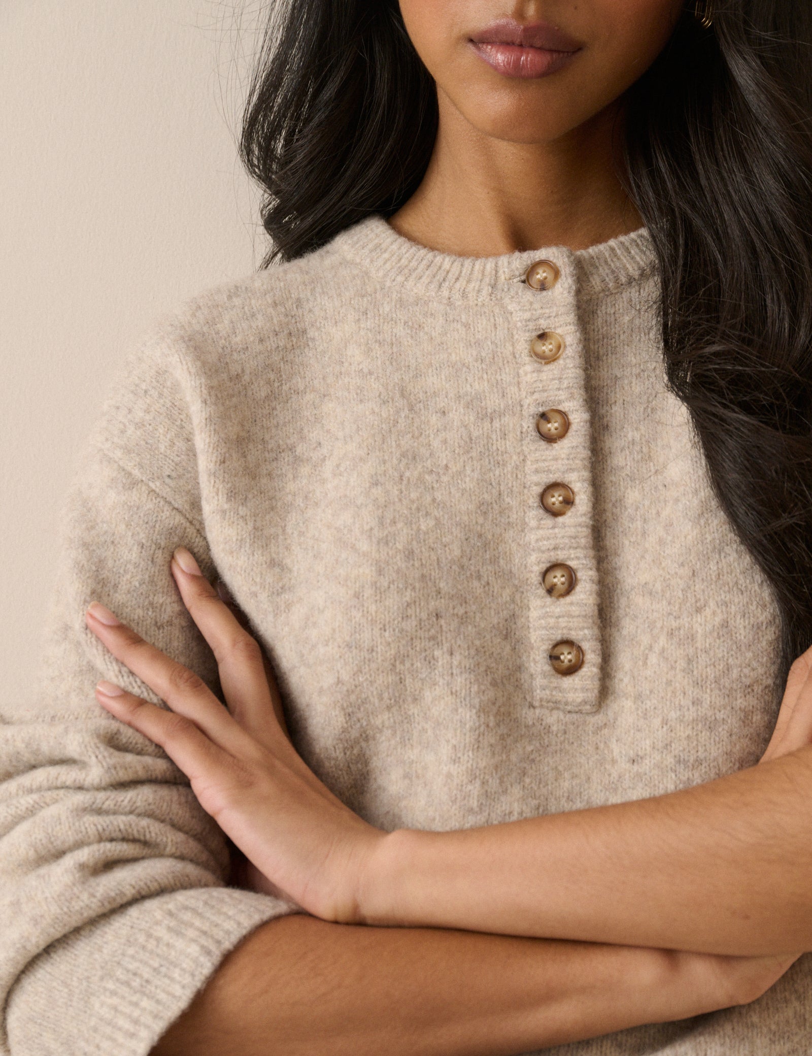Cream Relaxed Fit Henley Jumper