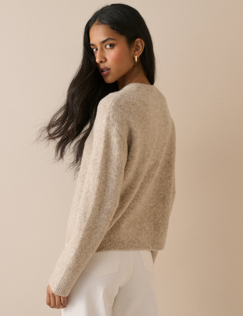Cream Relaxed Fit Henley Jumper