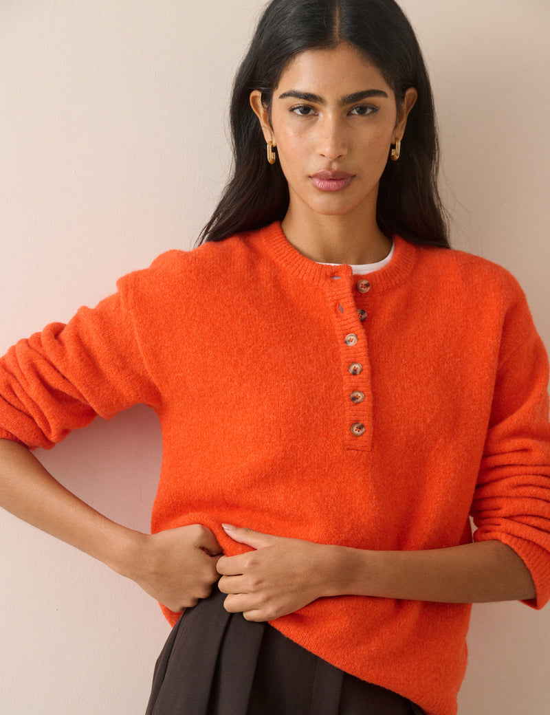 Orange Relaxed Fit Henley Jumper