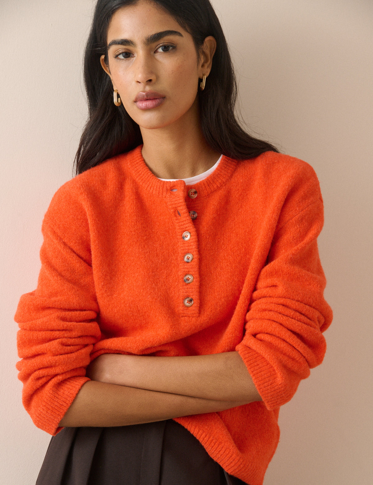 Orange Relaxed Fit Henley Jumper