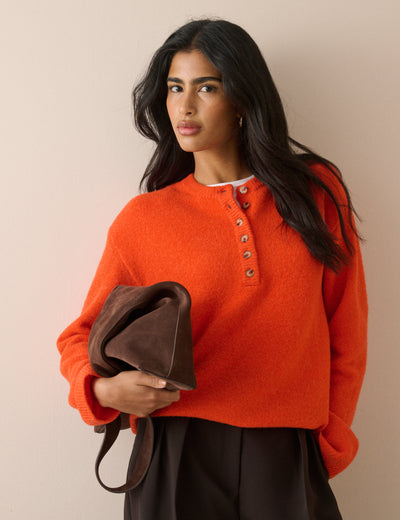 Orange Relaxed Fit Henley Jumper