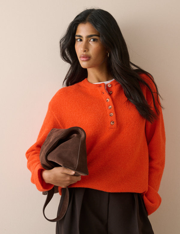 Orange Relaxed Fit Henley Jumper