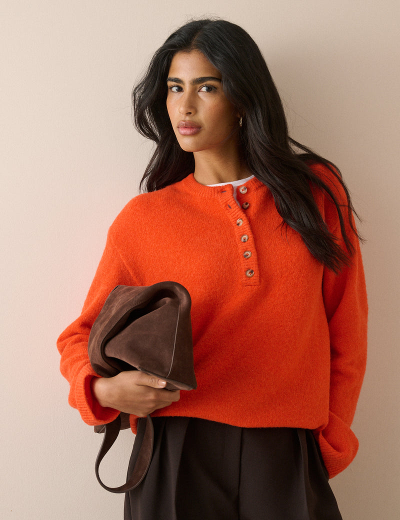 Orange Relaxed Fit Henley Jumper