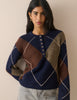 Navy Argyle Ribbed Trim Henley Jumper