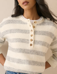 Grey and Cream Striped Henley Jumper