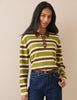 Green and Brown Striped Knit Polo Top