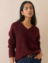 Red Marl V-Neck Longline Jumper