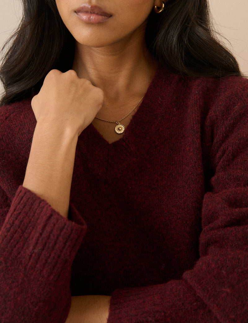 Red Marl V-Neck Longline Jumper