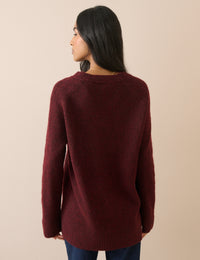 Red Marl V-Neck Longline Jumper