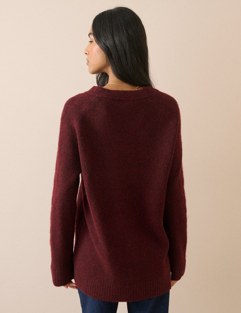 Red Marl V-Neck Longline Jumper