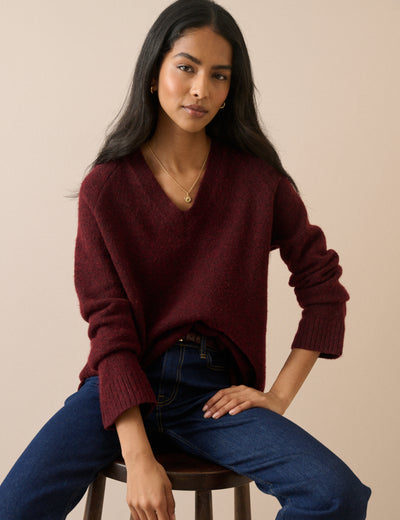Red Marl V-Neck Longline Jumper