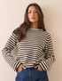 Brown Striped Ribbed Trim Boat Neck Jumper