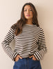Brown Striped Ribbed Trim Boat Neck Jumper