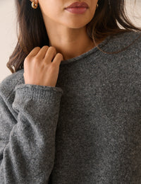 Grey Marl Ribbed Trim Boat Neck Jumper