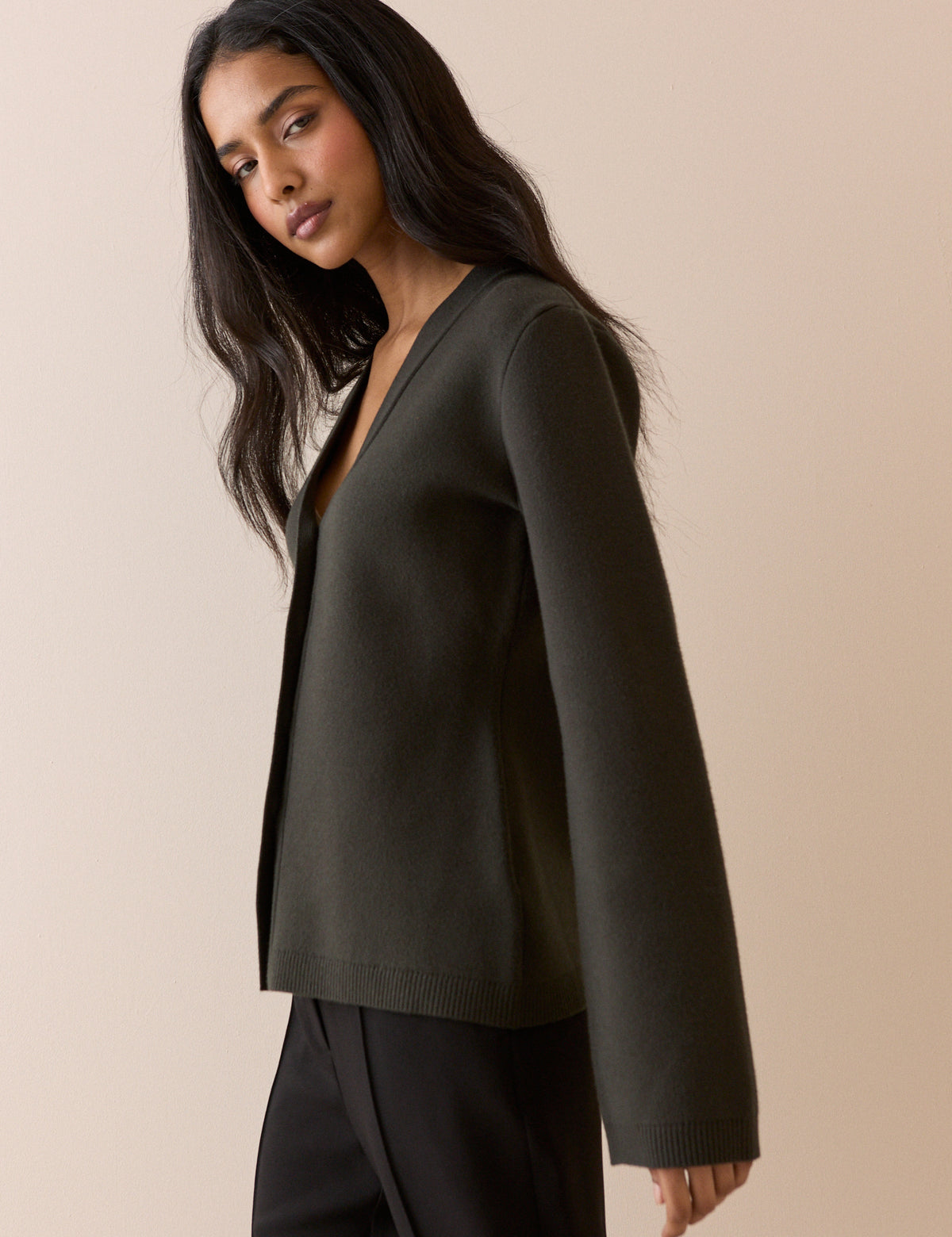 Khaki Cinched Knitted Cardigan