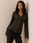 Khaki Cinched Knitted Cardigan