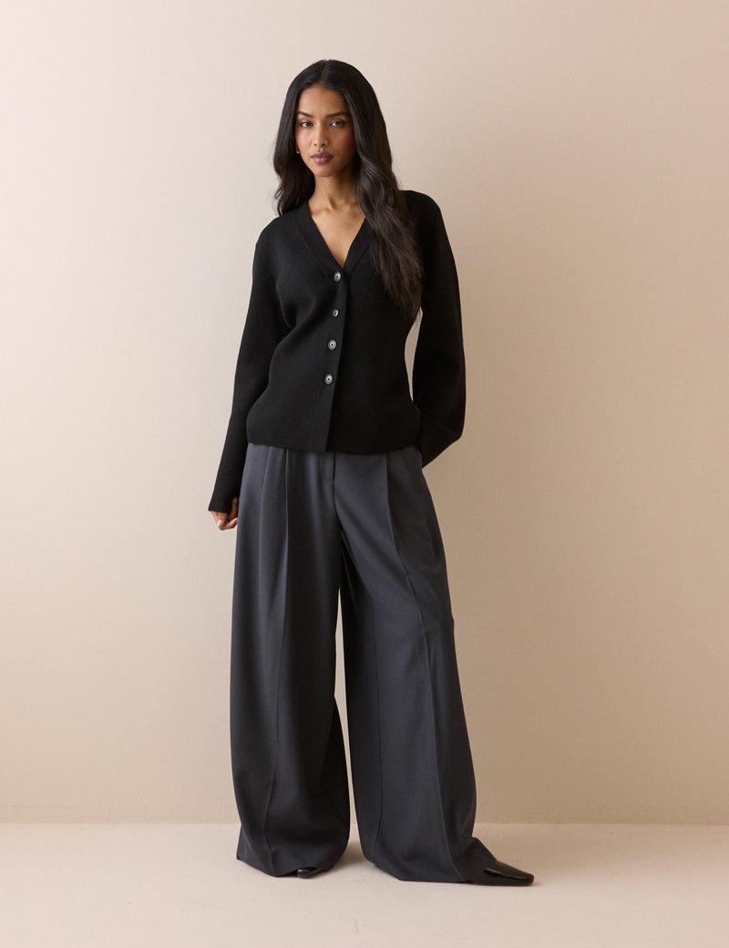Black Cinched Knitted Cardigan