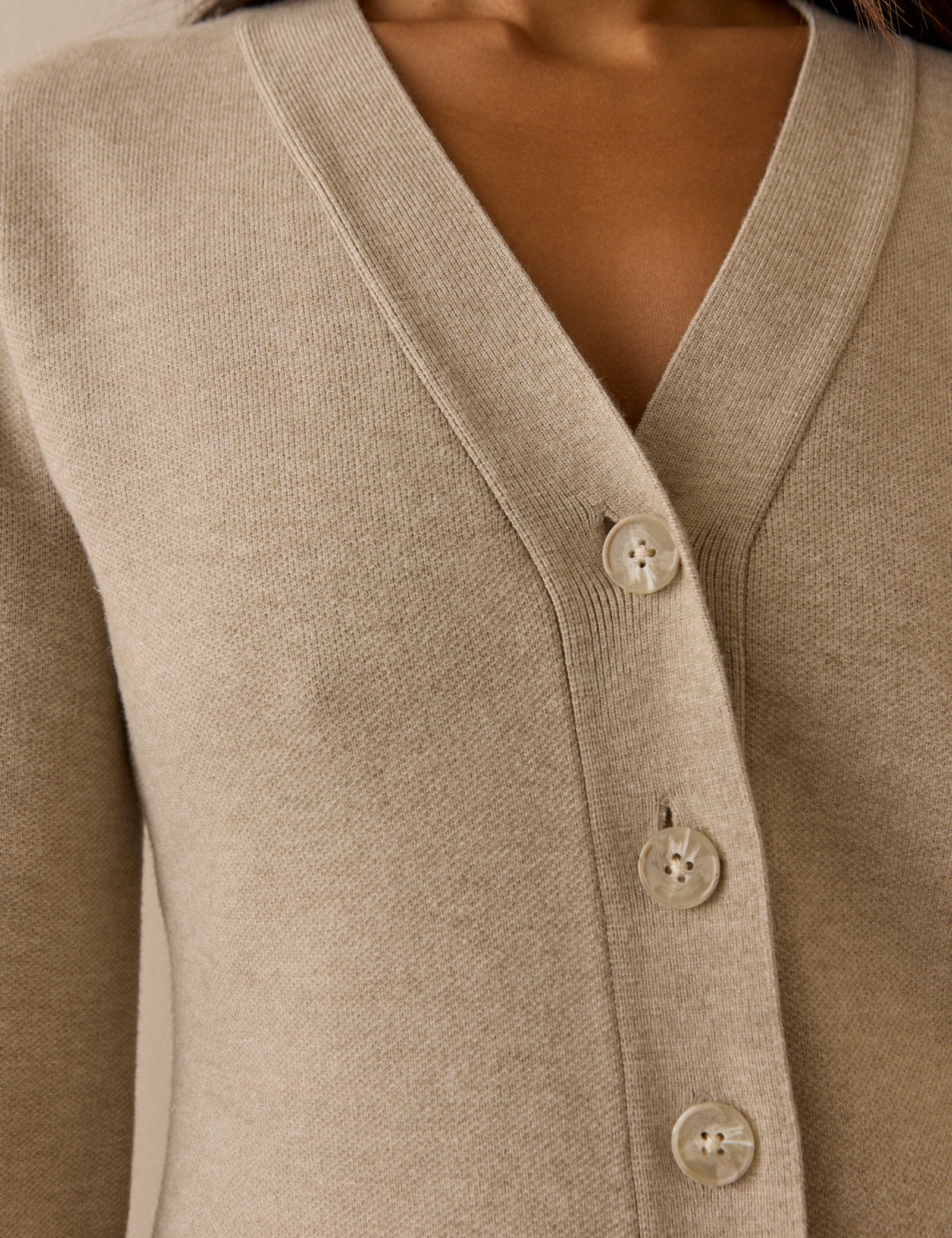Beige V-Neck Waisted Cardigan