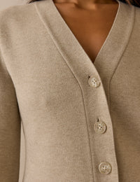 Beige V-Neck Waisted Cardigan