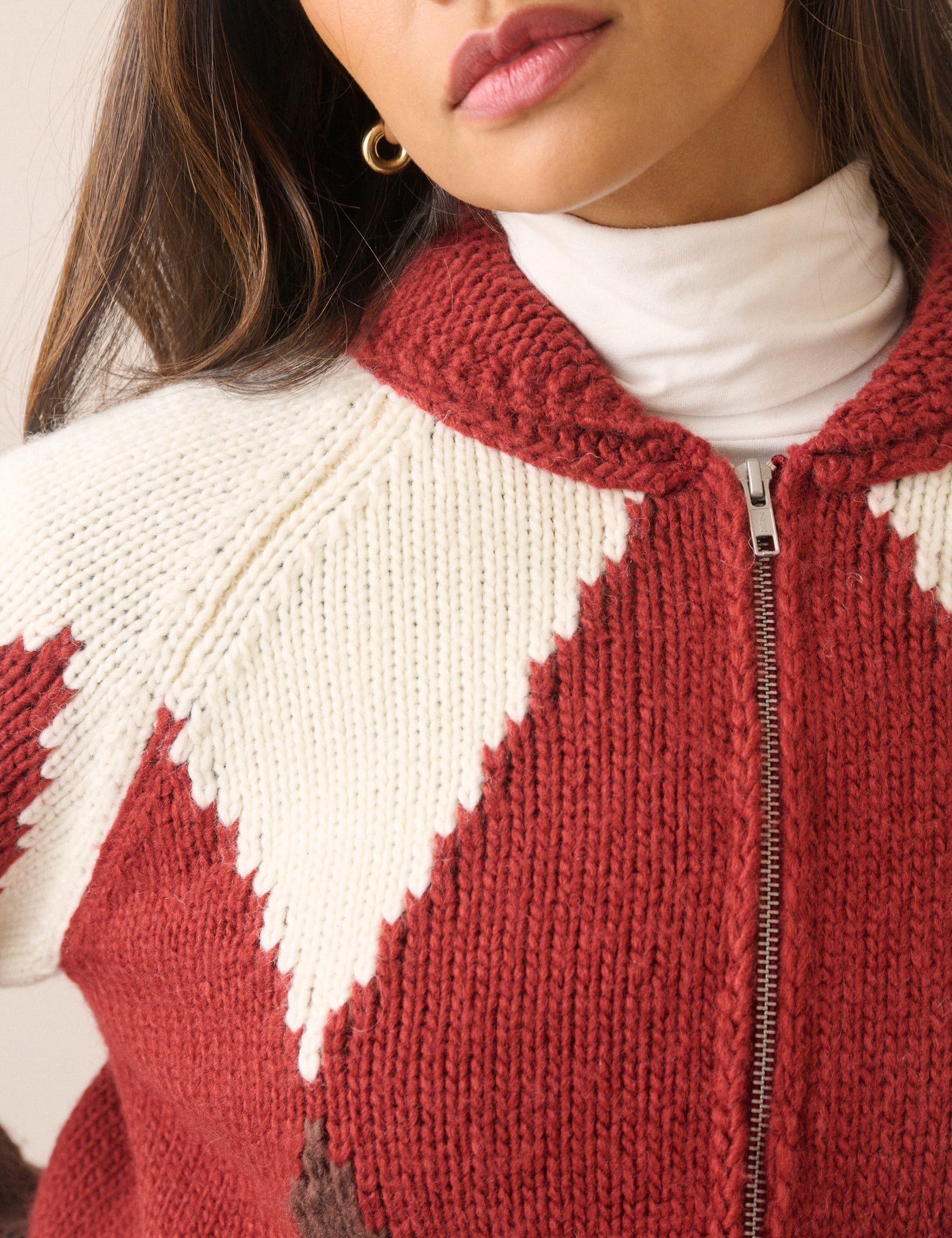 Brown and Red Harlequin Check Knitted Jacket