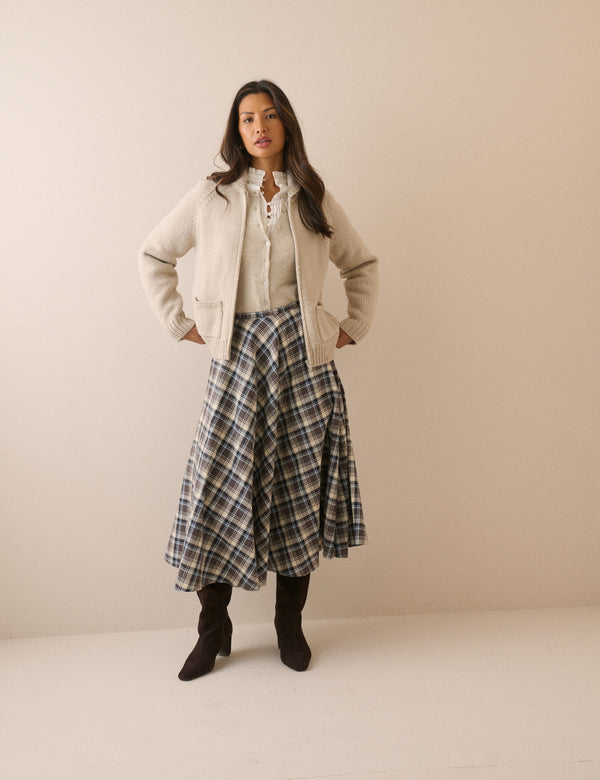 Oatmeal Ribbed Trim Knitted Jacket