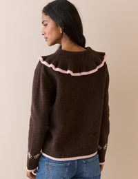 Brown and Pink Floral Ruffle Collar Jumper