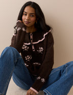 Brown and Pink Floral Ruffle Collar Jumper